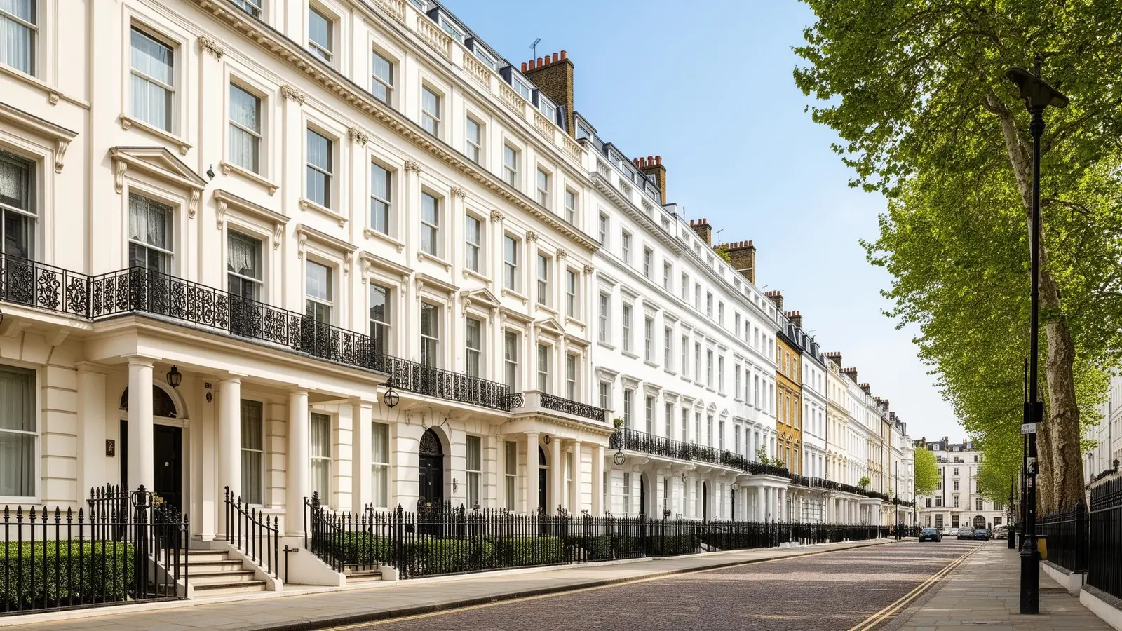 Stucco-fronted Knightsbridge townhouses near Wilton Place in SW1X — property maintenance in Knightsbridge by coreMaint