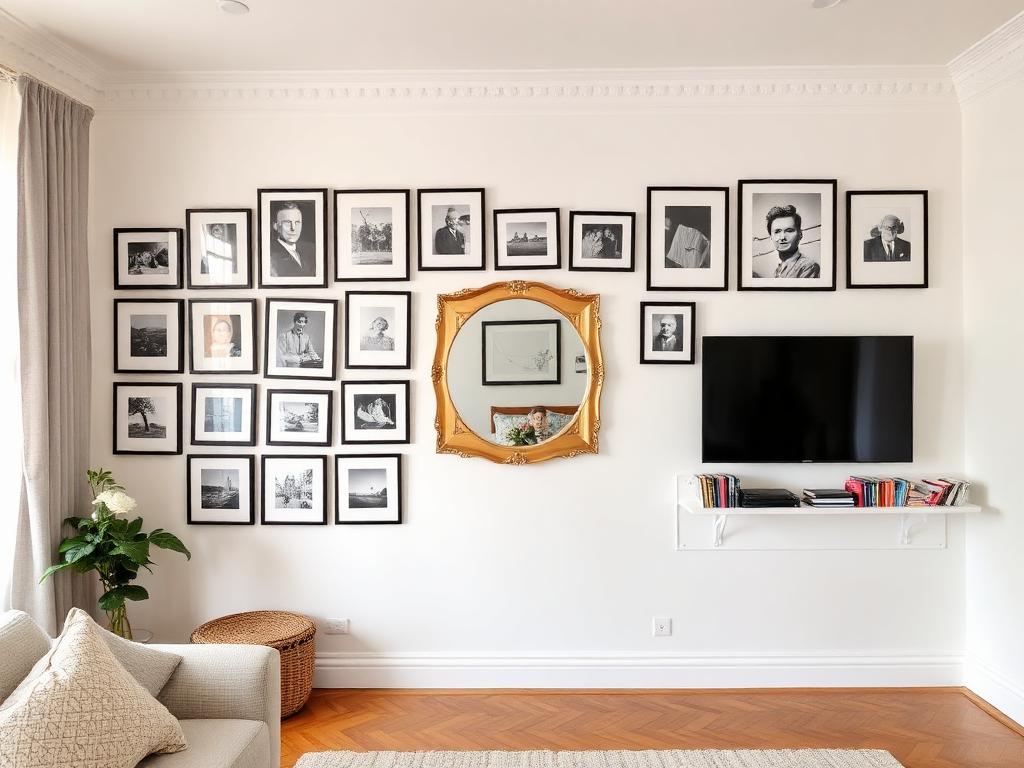 After: Pile of unhung pictures — gallery wall fitted in one visit completed by coreMaint