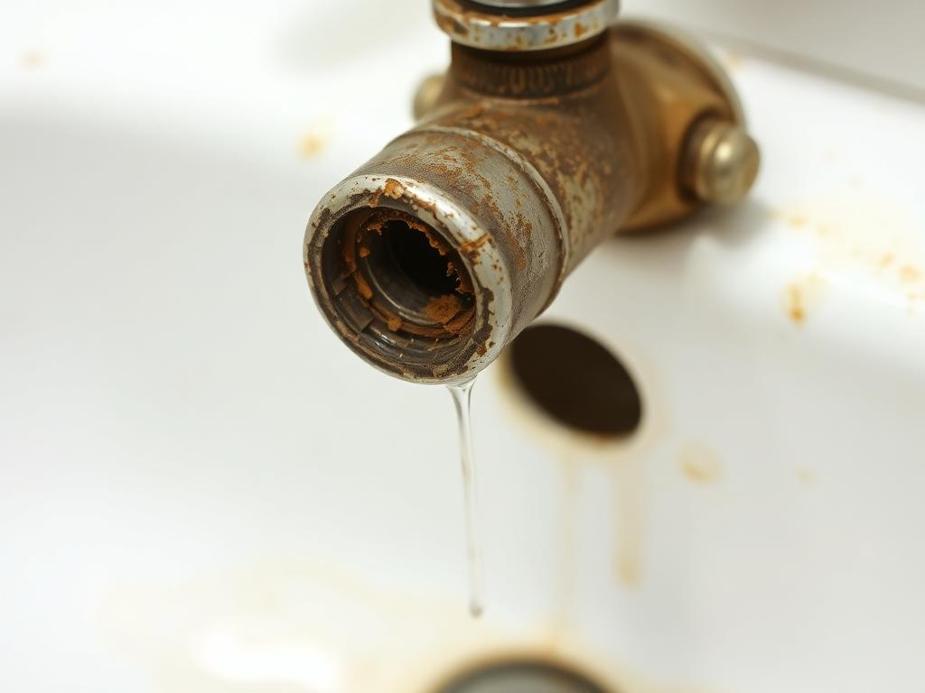Before: Corroded leaking tap — replaced with new chrome mixer by coreMaint